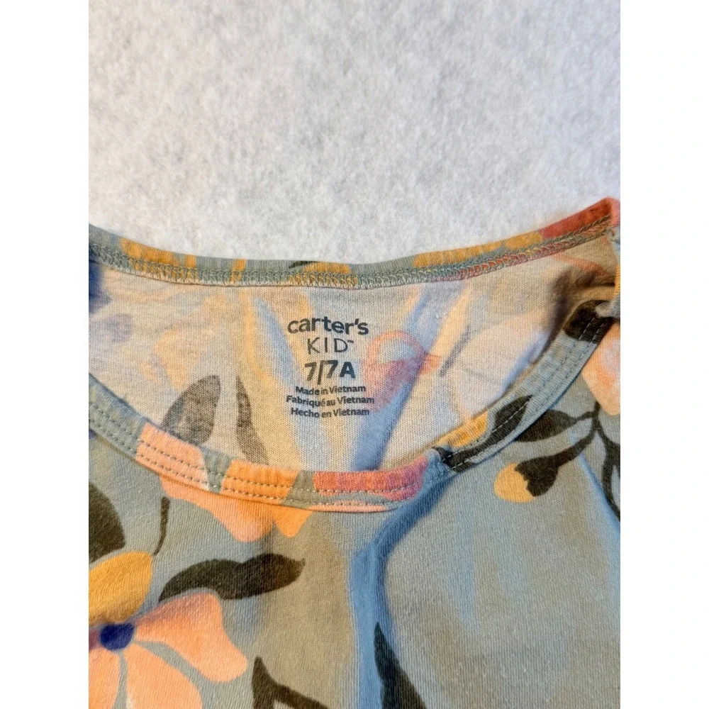 Carters Kid Girls Floral Long Sleeve Cotton Jersey Dress Sage Green Size 7 7A